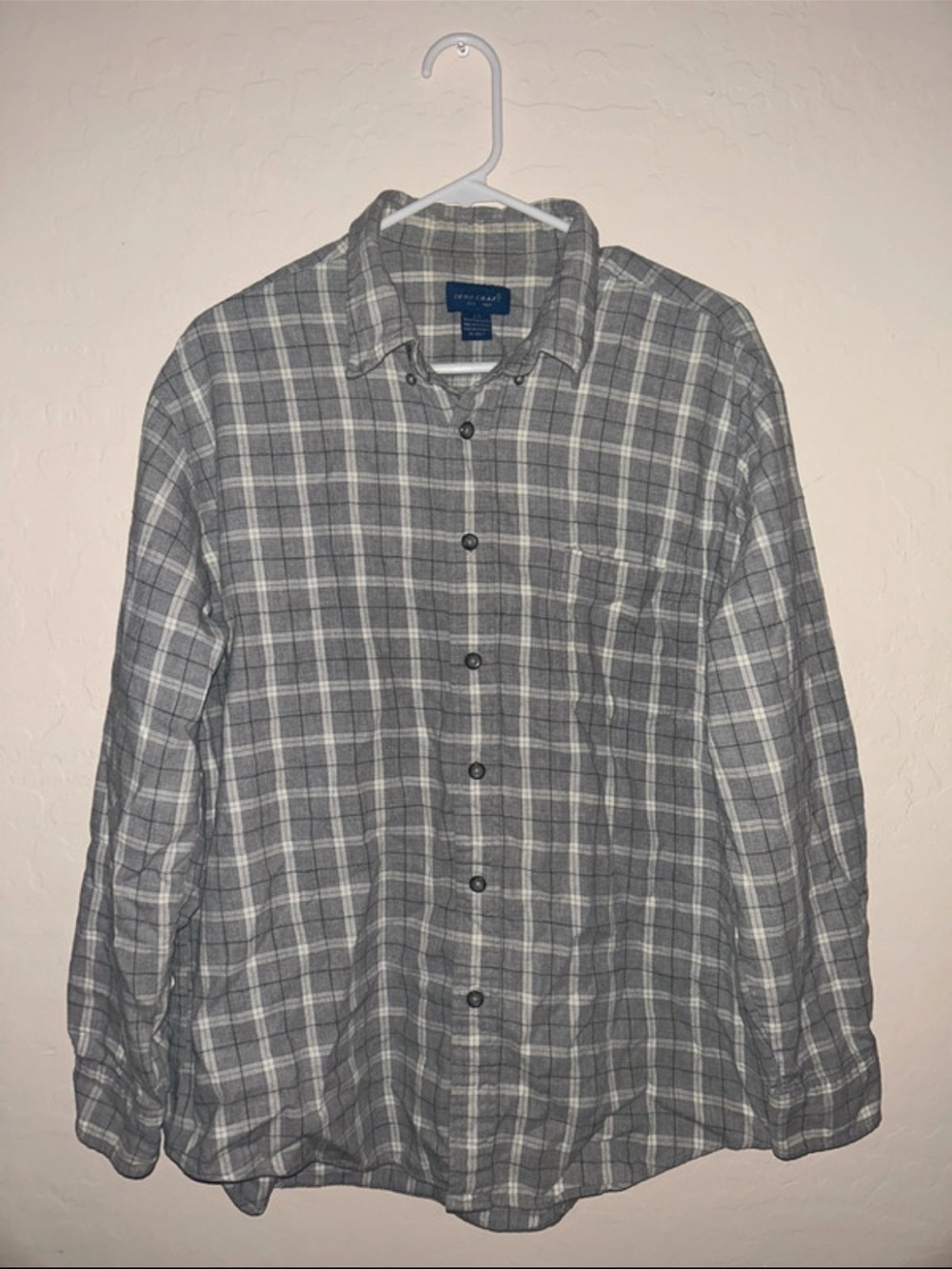 Towncraft Gray Plaid Long-Sleeve Button-Down Shirt